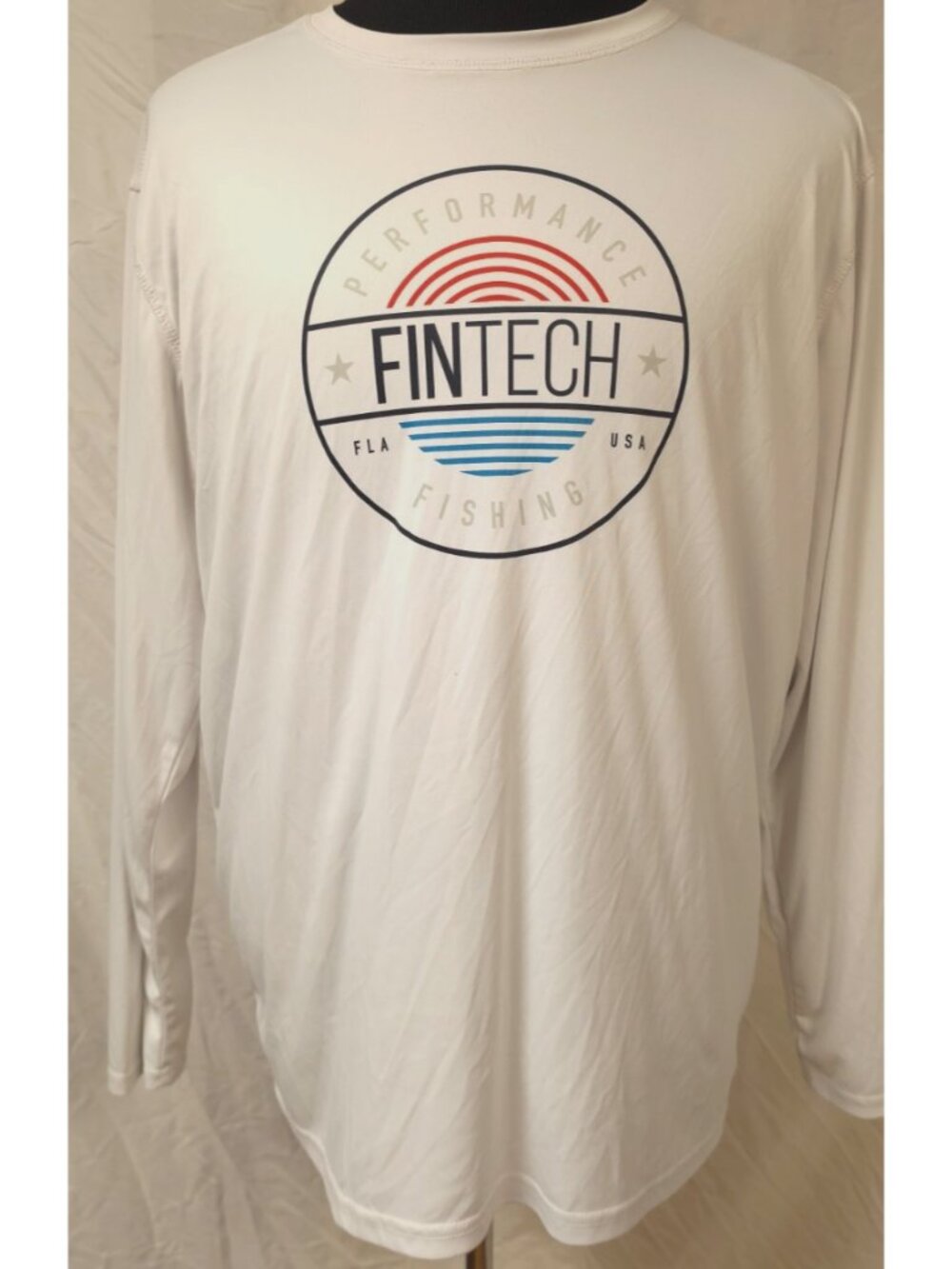 Fintech Performance Fishing Long Sleeve Polyester White Logo T-Shirt Mens Sz XL